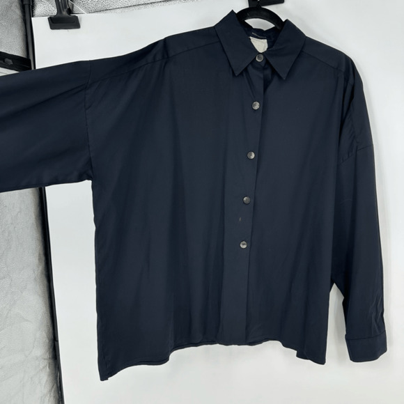 Piazza Sempione Womens Button Up Shirt Size M Black Oversized Minimalist Basic - Picture 5 of 8